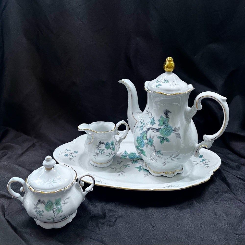 Bavaria Germany Tea‎ set Coffee Tea Pot Creamer Sugar Bowl Tray - Green Ming Vtg